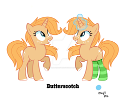 Size: 1024x817 | Tagged: safe, artist:naturaldiisasters, oc, oc only, oc:butterscotch, clothes, magical lesbian spawn, next generation, offspring, parent:applejack, parent:rarity, parents:rarijack, socks, striped socks, watermark