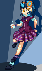 Size: 2100x3500 | Tagged: safe, artist:geraritydevillefort, indigo zap, equestria girls, friendship games, clothes, crystal prep academy uniform, cute, female, goggles, pleated skirt, school uniform, shoes, skirt, sneakers, socks, soda, solo