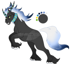 Size: 1125x1022 | Tagged: safe, artist:bijutsuyoukai, oc, oc only, oc:negative, pony, unicorn, choker, collar, curved horn, female, horns, jewelry, magical gay spawn, male, mare, necklace, offspring, parent:king sombra, parent:lord tirek, rearing, simple background, solo, stallion, transparent background