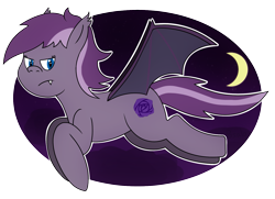 Size: 1475x1067 | Tagged: safe, artist:b-cacto, oc, oc only, oc:violet rose, bat pony, pony, flying, moon, solo