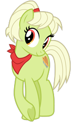 Size: 2000x3200 | Tagged: safe, artist:cheezedoodle96, granny smith, earth pony, pony, the perfect pear, .svg available, adorasmith, cute, female, looking at you, mare, neckerchief, shy, simple background, solo, svg, transparent background, underhoof, vector, young granny smith, younger