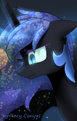 Size: 661x1039 | Tagged: safe, artist:rocy canvas, derpibooru import, nightmare moon, alicorn, bust, female, mare, missing accessory, pixiv, solo