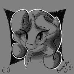 Size: 2000x2000 | Tagged: safe, artist:floofyfoxcomics, oc, oc only, oc:autumn science, pony, unicorn, bust, female, high res, mare, monochrome, portrait, sketch, solo