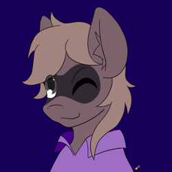 Size: 600x600 | Tagged: safe, artist:taletrotter, oc, oc only, oc:masked bandit, anthro, raccoon pony, bust, portrait, simple background, solo, thief