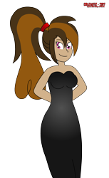 Size: 1225x2000 | Tagged: safe, artist:crazautiz, oc, oc only, oc:cupcake slash, equestria girls, black dress, clothes, dress, equestria girls-ified, female, hands behind back, simple background, smiling, solo, transparent background