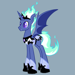 Size: 809x815 | Tagged: safe, artist:earth_pony_colds, derpibooru import, oc, oc only, oc:prince nocturne, alicorn, bat pony, bat pony alicorn, pony, armor, concept art, gray background, male, mane of fire, original art, simple background, solo, stallion