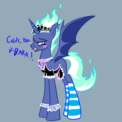 Size: 810x812 | Tagged: safe, artist:earth_pony_colds, derpibooru import, oc, oc only, oc:prince nocturne, alicorn, bat pony, bat pony alicorn, pony, clothes, concept art, crossdressing, cuffs (clothes), maid, male, original art, simple background, socks, solo, stallion, striped socks