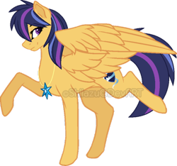 Size: 600x561 | Tagged: safe, artist:shiiazu, oc, oc only, oc:nova star sparkle, pegasus, pony, base used, colored pupils, cutie mark, element of magic, female, jewelry, looking at you, mare, necklace, next generation, offspring, parent:flash sentry, parent:twilight sparkle, parents:flashlight, shield, simple background, smiling, solo, transparent background, watermark