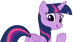 Size: 5550x3184 | Tagged: safe, artist:sketchmcreations, derpibooru import, twilight sparkle, twilight sparkle (alicorn), alicorn, a rockhoof and a hard place, looking back, open mouth, plot, raised hoof, shrug, simple background, smiling, transparent background, twibutt, vector