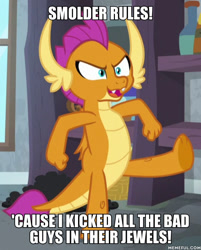 Size: 600x745 | Tagged: safe, derpibooru import, edit, edited screencap, screencap, smolder, dragon, molt down, claws, cropped, dragon wings, dragoness, family guy, fangs, female, horns, image macro, meme, open mouth, solo, wings