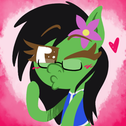 Size: 550x550 | Tagged: safe, artist:alittleofsomething, oc, oc only, oc:prickly pears, blushing, flower in hair, glasses, lineless, one eye closed, smooch, solo, wink