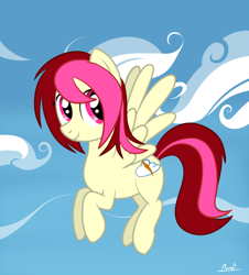 Size: 700x776 | Tagged: safe, artist:moonsango, oc, oc only, oc:lightning dashes, pegasus, pony, cloud, cloudy, flying, solo