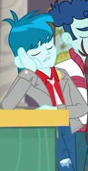 Size: 326x634 | Tagged: safe, screencap, thunderbass, better together, equestria girls, school of rock, background human, cropped, male, sleeping