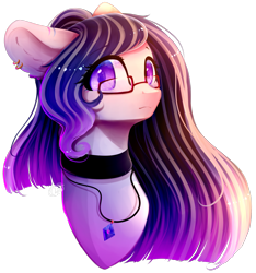 Size: 2191x2341 | Tagged: safe, artist:magicalbrownie, oc, oc only, oc:ina heart, pony, bust, choker, ear piercing, earring, female, glasses, high res, jewelry, mare, necklace, piercing, portrait, simple background, solo, transparent background