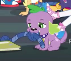 Size: 411x355 | Tagged: safe, screencap, spike, spike the regular dog, dog, better together, equestria girls, the finals countdown, converse, cropped, cute, male, paws, puppy, shoes, toy