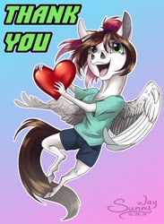 Size: 938x1280 | Tagged: safe, artist:sunny way, derpibooru import, oc, oc only, oc:sunny way, anthro, digitigrade anthro, horse, pegasus, chibi, cute, feather, female, flying, heart, love, mare, rcf community, solo, wings