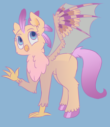 Size: 3204x3709 | Tagged: safe, artist:cha-squared, oc, oc only, oc:sunrise scales, classical hippogriff, hippogriff, high res, looking at you, simple background, solo, waving, wings