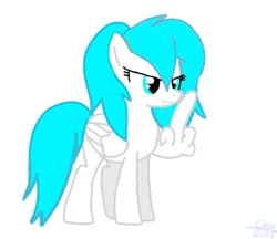 Size: 370x320 | Tagged: safe, derpibooru import, oc, oc only, pegasus, pony, female, middle feather, middle finger, simple background, solo, trace, vulgar, wing hands