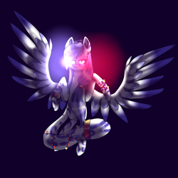 Size: 2000x2000 | Tagged: safe, artist:midnightdream123, derpibooru import, oc, oc:katrin de mur, hybrid, pegasus, pony, female, glowing eyes, heterochromia, night, solo