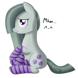 Size: 1800x1800 | Tagged: safe, artist:cloudy95, marble pie, clothes, simple background, sitting, socks, solo, striped socks, transparent background