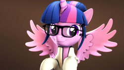 Size: 1920x1080 | Tagged: safe, artist:flushthebatsanta, twilight sparkle, twilight sparkle (alicorn), alicorn, pony, 3d, clothes, cute, female, glasses, lab coat, looking at you, solo, source filmmaker, twiabetes