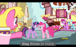 Size: 1920x1200 | Tagged: safe, screencap, pinkie pie, twilight sparkle, twilight sparkle (alicorn), alicorn, pony, fame and misfortune, discovery family logo, meme, youtube caption