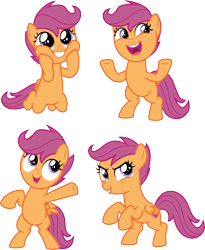 Size: 3000x3661 | Tagged: safe, artist:cloudyglow, artist:parclytaxel, derpibooru import, scootaloo, pegasus, pony, the washouts (episode), .ai available, bipedal, cute, cutealoo, excited, female, filly, kneeling, simple background, solo, squishy cheeks, transparent background, vector