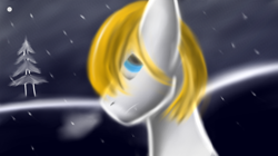 Size: 1280x719 | Tagged: safe, artist:snowstormbat, oc, oc only, oc:hunter, pony, male, simple background, snow, solo, stallion, tree