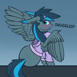 Size: 3000x3000 | Tagged: safe, artist:phenya, derpibooru import, oc, oc:rosy firefly, pony, blushing, bronybait, clothes, femboy, male, solo, stallion, sweater, text