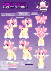 Size: 1024x1434 | Tagged: safe, artist:zombie, derpibooru import, oc, oc only, oc:sunset sorbet, bat pony, bat pony oc, female, mare, reference sheet, sparkles