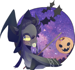 Size: 4666x4359 | Tagged: safe, artist:emily-826, oc, oc only, oc:kama, pegasus, pony, absurd resolution, bat lollipop, female, hat, mare, mouth hold, one eye closed, pumpkin bucket, solo, wink, witch hat