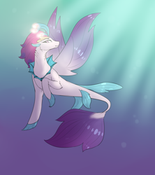 Size: 2000x2250 | Tagged: safe, artist:minsona, derpibooru import, queen novo, seapony (g4), my little pony: the movie, bubble, crepuscular rays, crown, female, fin wings, fins, fish tail, gradient background, jewelry, purple eyes, queen, regalia, smiling, solo, sunlight, swimming, underwater, water, wings