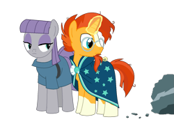 Size: 1291x920 | Tagged: safe, artist:elermita800, boulder (pet), maud pie, sunburst, uncommon bond, female, glowing horn, male, maudburst, rock, shipping, simple background, straight, transparent background