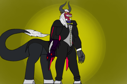 Size: 1137x757 | Tagged: safe, artist:kahnac, derpibooru import, lord tirek, centaur, demon, cape, captain hook syndrome, claw, clothes, danglars, dapper as buck, devil, devious, evil, gentleman, machine, malicious, obvious villain, prosthetic, smug, solo, suit, tail, the count of monte cristo, tirek danglars, tricky, wicked