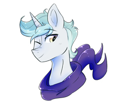 Size: 2300x1900 | Tagged: safe, artist:shiny-cooler, oc, oc only, pony, unicorn, clothes, male, one eye closed, scarf, simple background, solo, stallion, transparent background