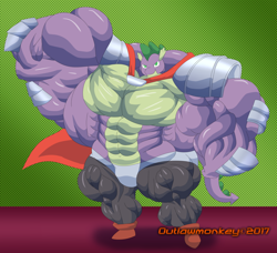 Size: 900x822 | Tagged: safe, artist:outlawmonkey, spike, dragon, armpits, beefspike, muscles, overdeveloped muscles, warrior