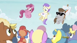 Size: 2048x1142 | Tagged: safe, screencap, alula, cupid (character), lemon hearts, meadow song, overcast (character), ponet, rainbow stars, earth pony, pegasus, pony, unicorn, fame and misfortune, background pony, colt, discovery family logo, female, filly, male, mare, stallion, unnamed pony