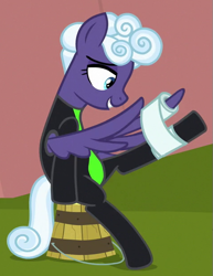 Size: 475x615 | Tagged: safe, derpibooru import, screencap, rolling thunder, pegasus, pony, the washouts (episode), bandage, bucket, clothes, cropped, female, mare, sitting, solo, uniform, washouts uniform, wing hands