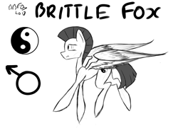 Size: 1061x798 | Tagged: safe, artist:brittlebluefox, derpibooru import, oc, oc:brittlefox, pegasus, pony, :i, black and white, cutie mark, grayscale, male, monochrome, skinny, solo, yin-yang