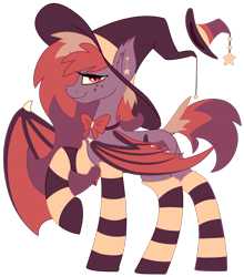 Size: 1689x1917 | Tagged: safe, artist:aegann, oc, oc only, bat pony, clothes, hat, simple background, socks, solo, striped socks, transparent background, witch hat