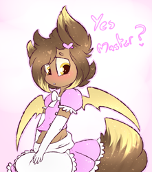 Size: 1885x2137 | Tagged: safe, artist:ashee, oc, oc only, oc:scotch, anthro, clothes, crossdressing, maid, male, master, solo, speech, trap