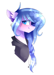 Size: 1447x2023 | Tagged: safe, artist:huirou, oc, oc only, oc:claris, earth pony, pony, bust, clothes, hoodie, portrait, simple background, solo, transparent background