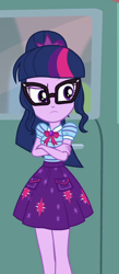 Size: 302x693 | Tagged: safe, derpibooru import, screencap, sci-twi, twilight sparkle, equestria girls, equestria girls series, forgotten friendship, clothes, cropped, crossed arms, female, geode of telekinesis, glasses, magical geodes, ponytail, skirt
