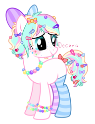 Size: 2128x2775 | Tagged: safe, artist:elskafox, oc, oc only, bow, bracelet, clothes, decora, freckles, hairclip, harajuku, jewelry, necklace, simple background, socks, solo, striped socks, transparent background