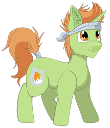 Size: 1700x1978 | Tagged: safe, artist:fuzzyberryclaws1, derpibooru import, oc, oc only, oc:fox trotter, pony, unicorn, cutie mark, digital art, ear fluff, headband, looking up, male, simple background, smiling, solo, stallion, standing, tail wrap, transparent background