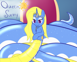 Size: 1000x800 | Tagged: safe, artist:mightyshockwave, derpibooru import, oc, oc:sunny coils, lamia, original species, coils, eyeshadow, looking at you, makeup, queen, reclining