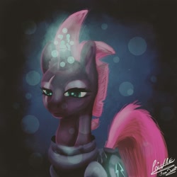 Size: 1415x1415 | Tagged: safe, artist:moondaneka, tempest shadow, pony, unicorn, my little pony: the movie, broken horn, eye scar, female, horn, mare, scar, signature, solo, sparking horn