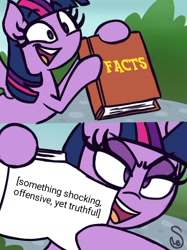 Size: 760x1015 | Tagged: safe, artist:quarium edits, edit, editor:moonatik, twilight sparkle, twilight sparkle (alicorn), alicorn, 2 panel comic, comic, ed edd n eddy, exploitable meme, meme, solo, twilight's fact book