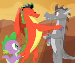 Size: 976x818 | Tagged: safe, artist:porygon2z, derpibooru import, spike, oc, oc:draco axel, dragon, american dragon jake long, crossover