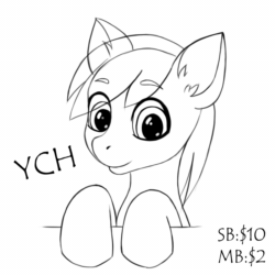 Size: 1500x1500 | Tagged: safe, artist:drawsyraccoon, pony, advertisement, animated, gif, lineart, your character here